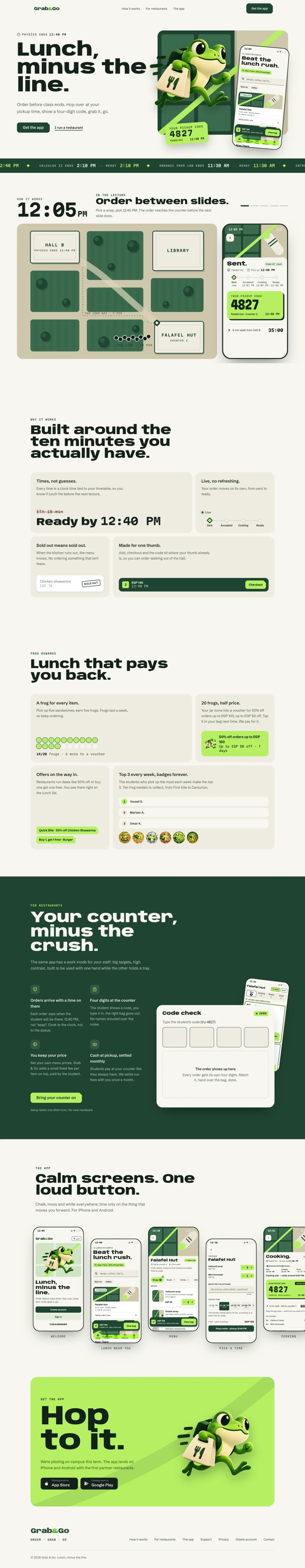 The Grab&Go website, top to bottom: Lunch, minus the line
