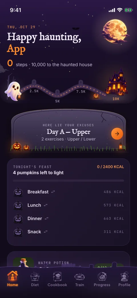 The Kiks app home screen in its Halloween theme